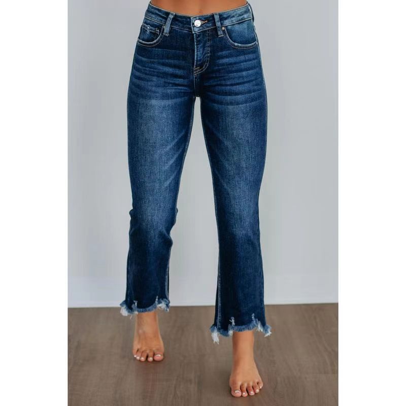 Women's High-Waist Distressed Flared Denim Cropped Jeans