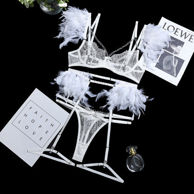 Feather chain lace transparent mesh underwear