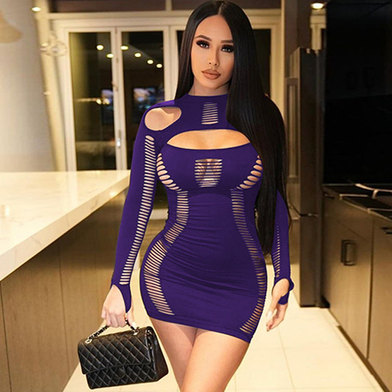 Sexy hollow round neck long sleeve dress
