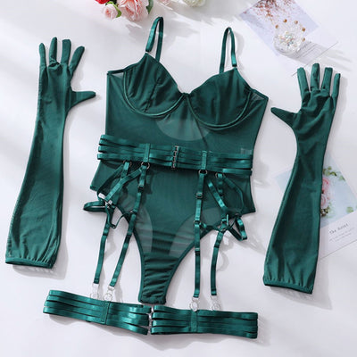 Sexy bodysuit with gloves set