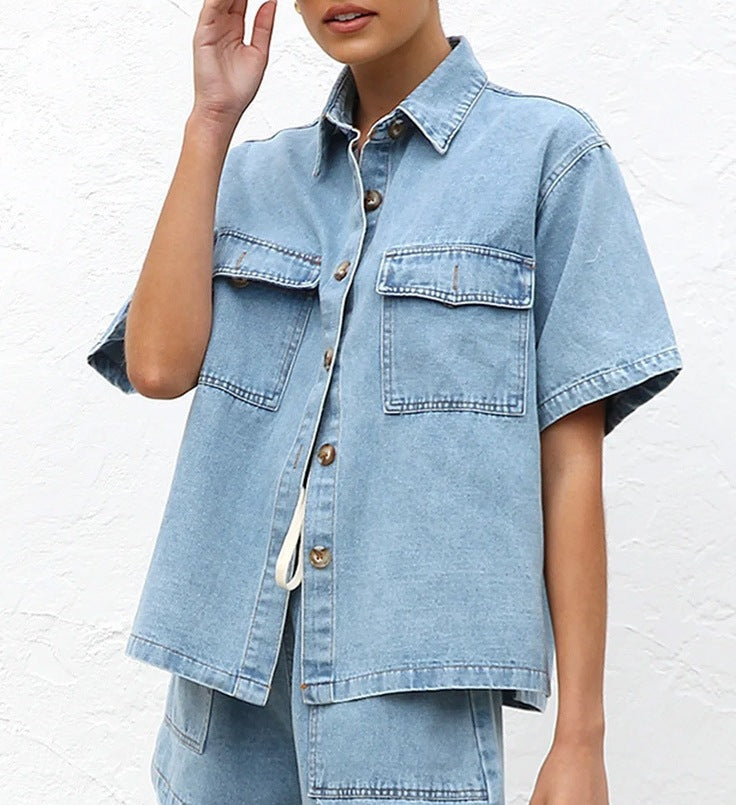 Luna Casual Denim Short Set