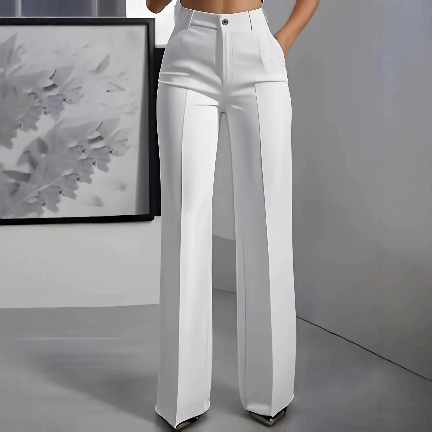 Women's High-Waist Straight-Leg Wrinkle-Free Polyester Dress Pants