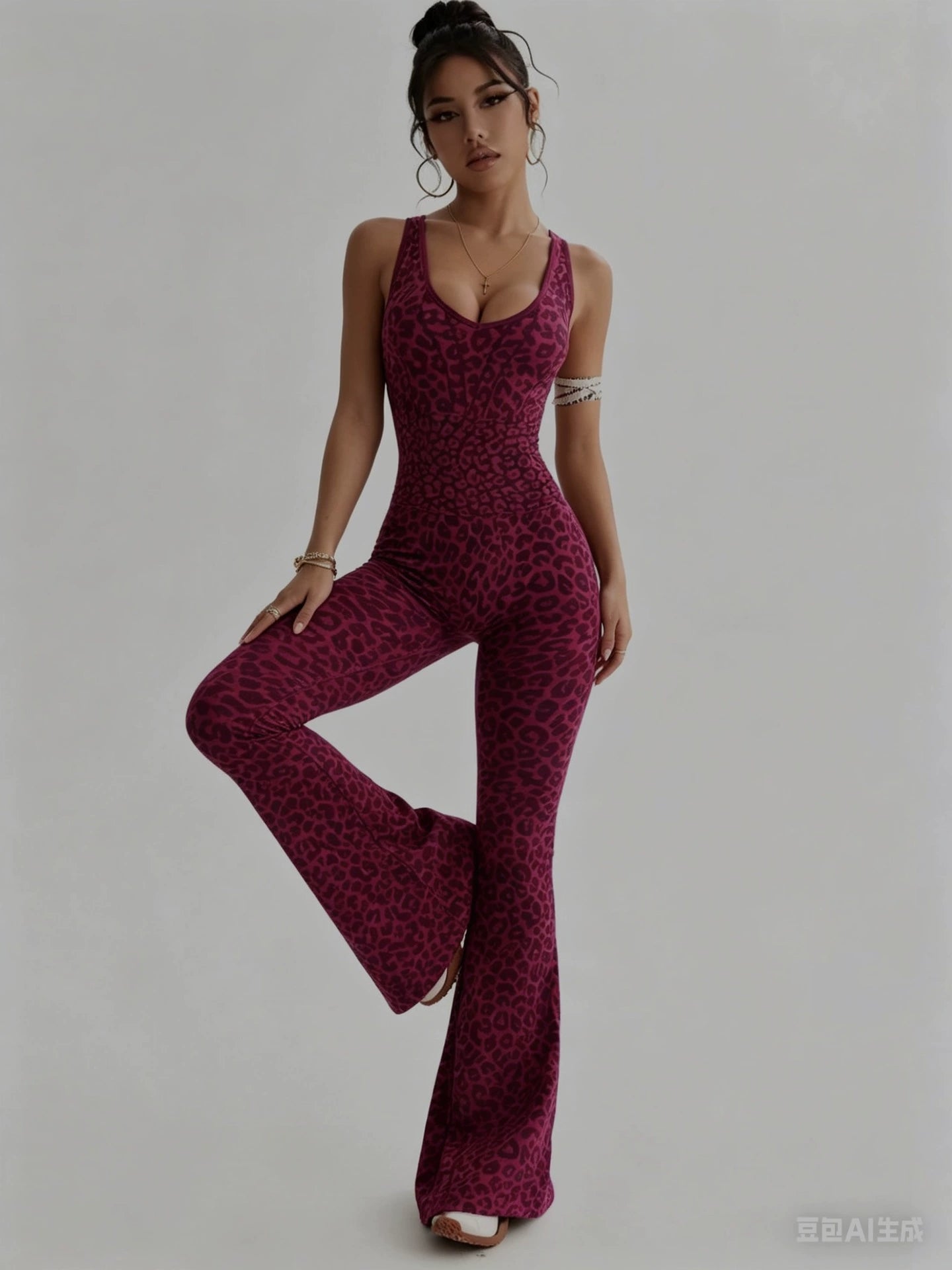 Women's Sleeveless High-Stretch Nylon Flared-Leg Yoga Jumpsuit
