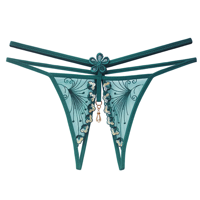 Embroidered lace low-rise thong
