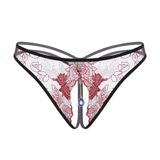 Embroidered diamond pendant transparent briefs