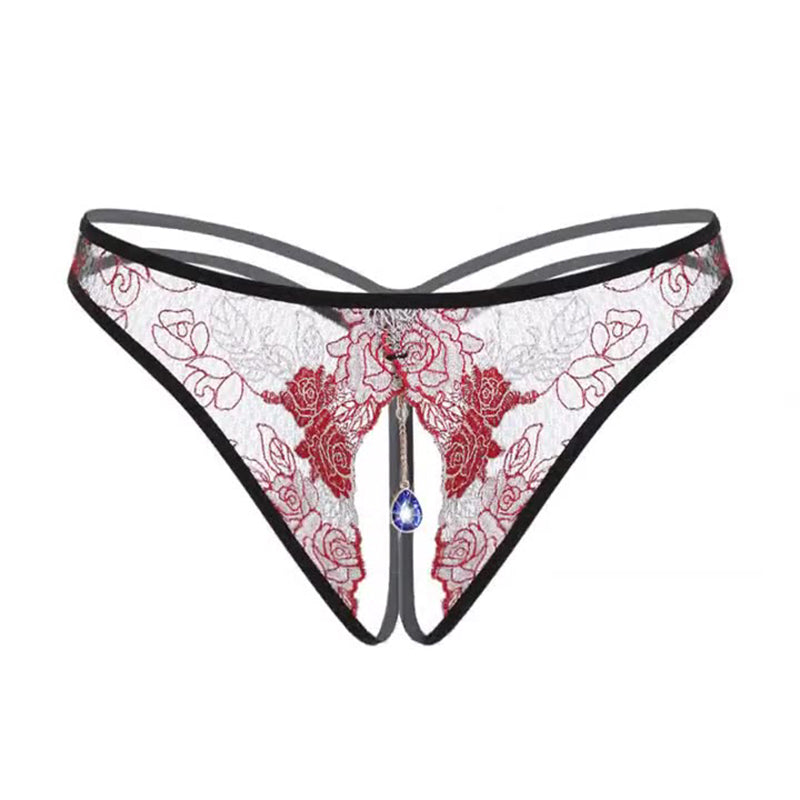 Embroidered diamond pendant transparent briefs