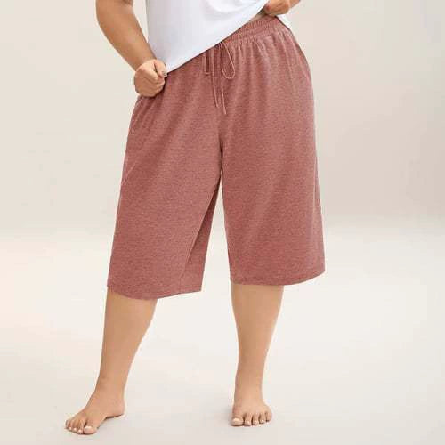 Women's Summer Mid-Length Elastic Waist Drawstring Relaxed Fit Polyester Casual Shorts