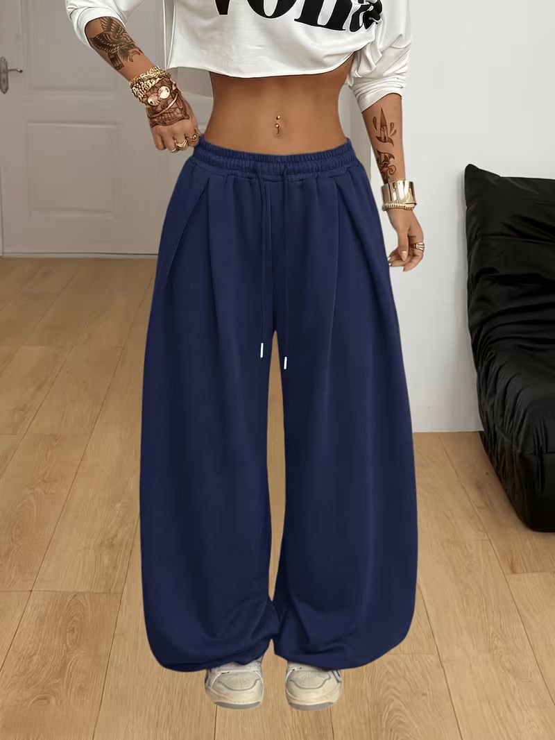 Women's High-Waist Loose Fit Wide-Leg Casual Sweatpants JM111