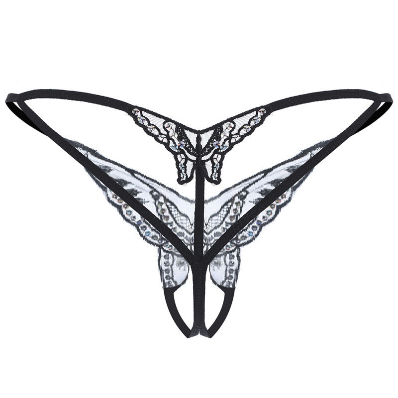 Sequined embroidered thong