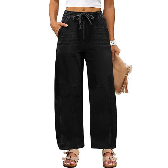 Women's High-Waist Straight-Leg Washed Denim Jeans