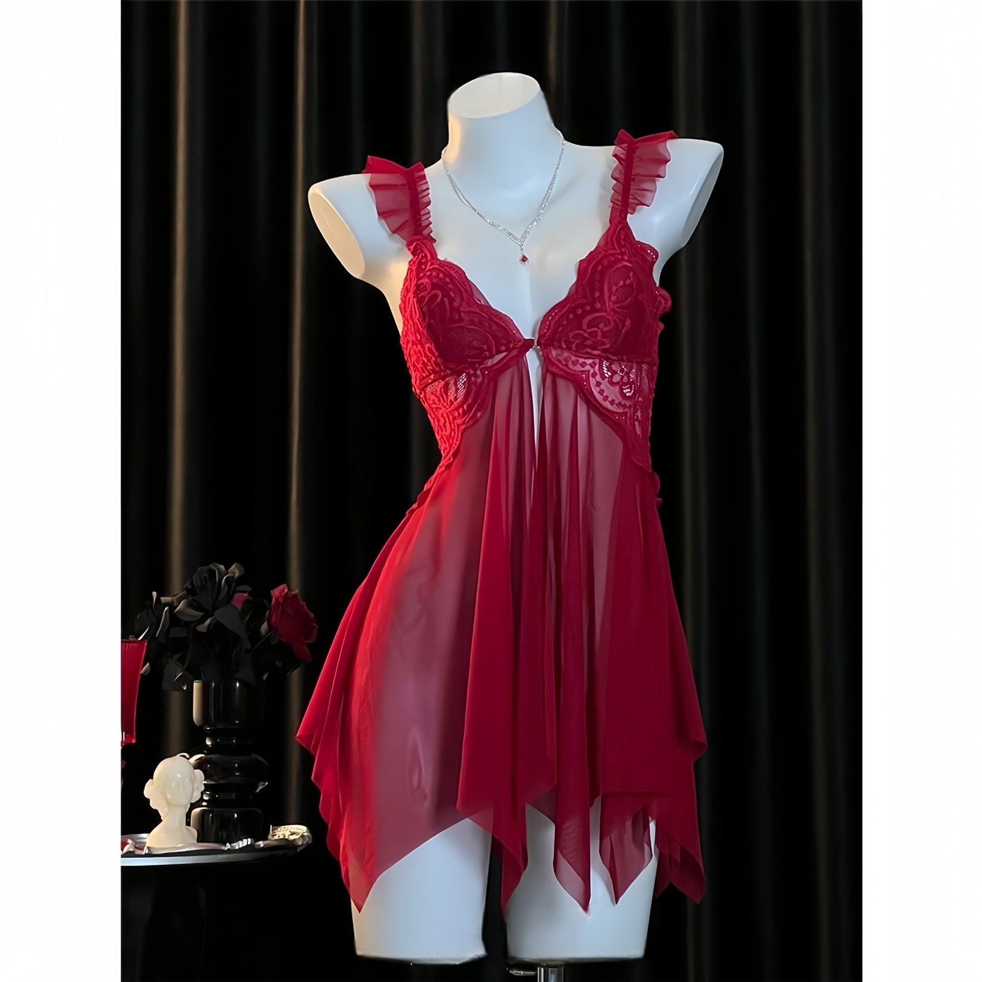 Sexy Lace Mesh Babydoll Lingerie Dress
