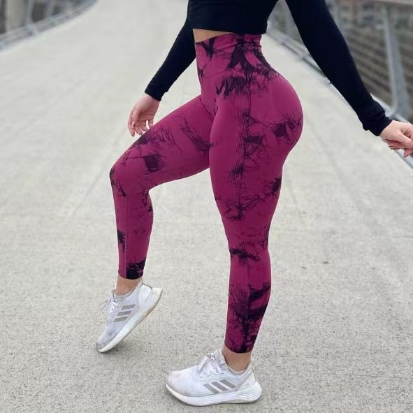 Women's High-Waist Tie-Dye Seamless Sports Running Leggings