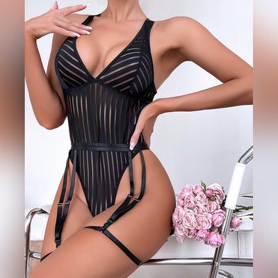 Striped paneled sexy bodysuit