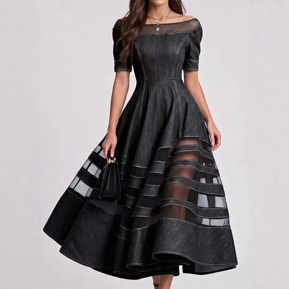 Women's Mesh Panel Ruched Bodycon Dress
