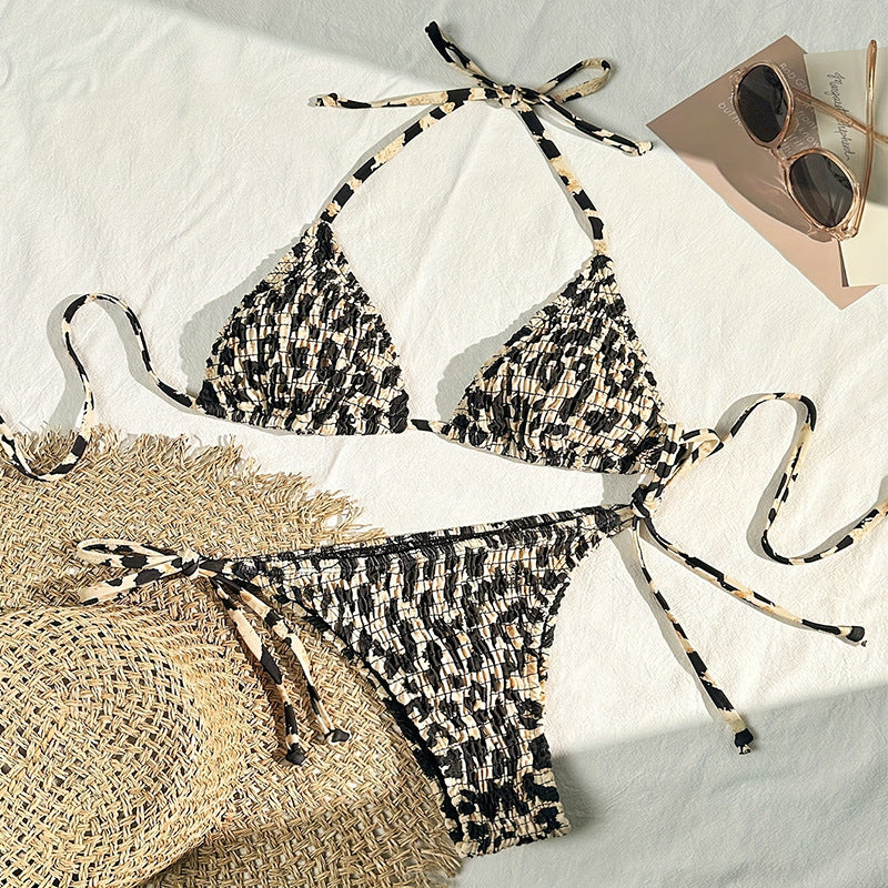 Floral print lace-up triangle bikini