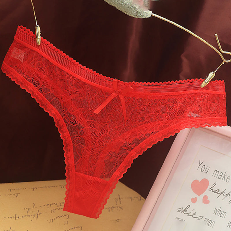 Lace transparent temptation bowknot panties