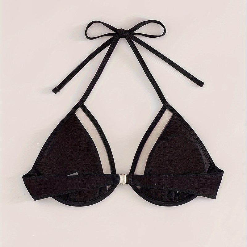 Solid color lace-up two-piece swimsuit top