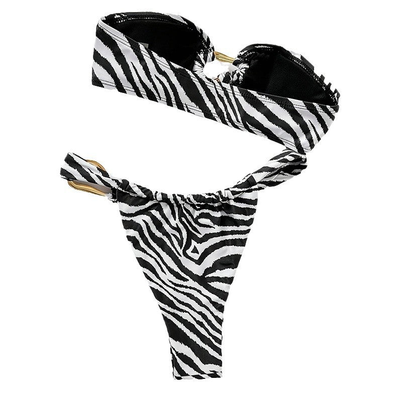 Leopard print sexy two-piece swimsuit striped bikini
