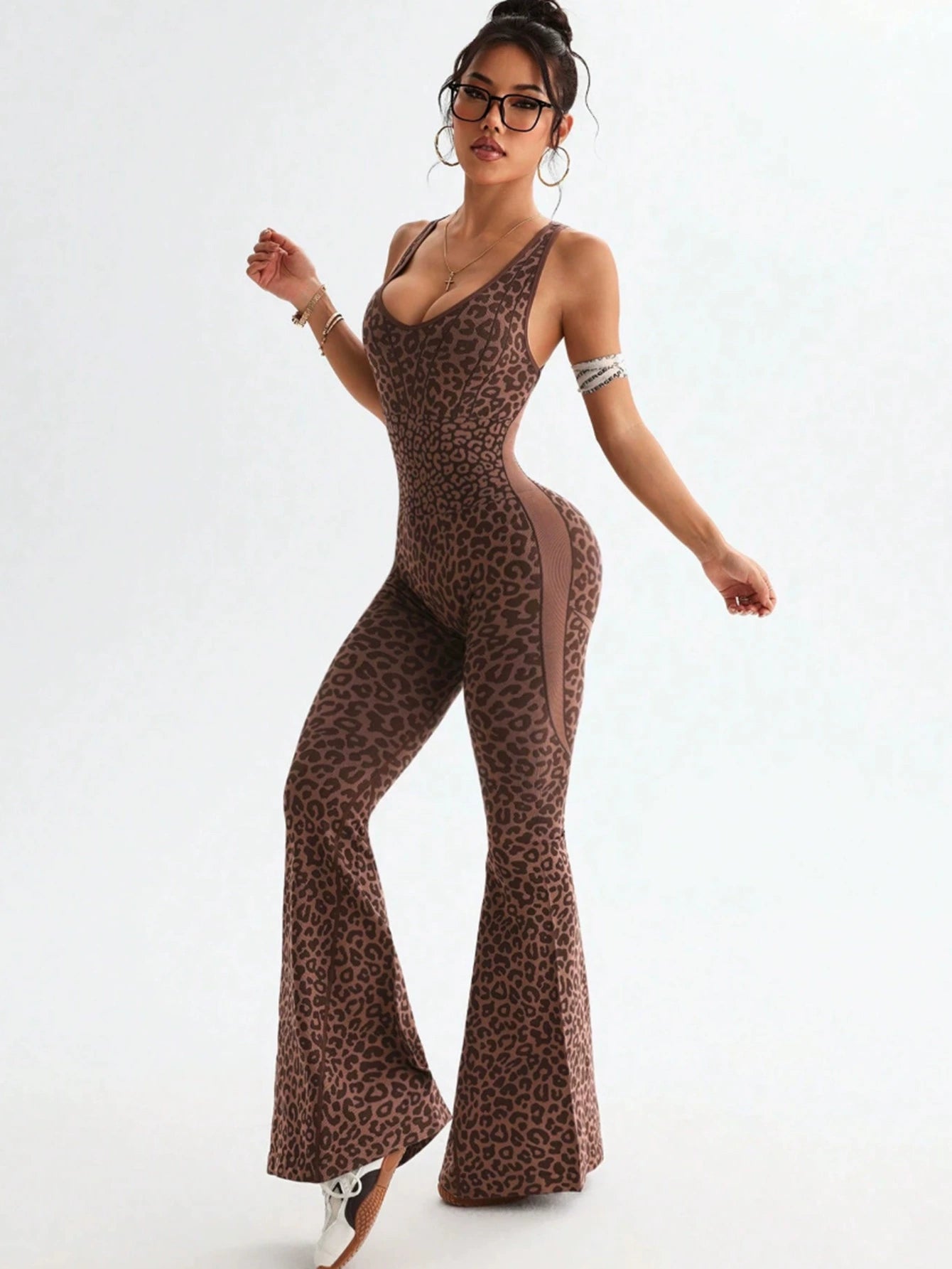 Women's Sleeveless High-Stretch Nylon Flared-Leg Yoga Jumpsuit
