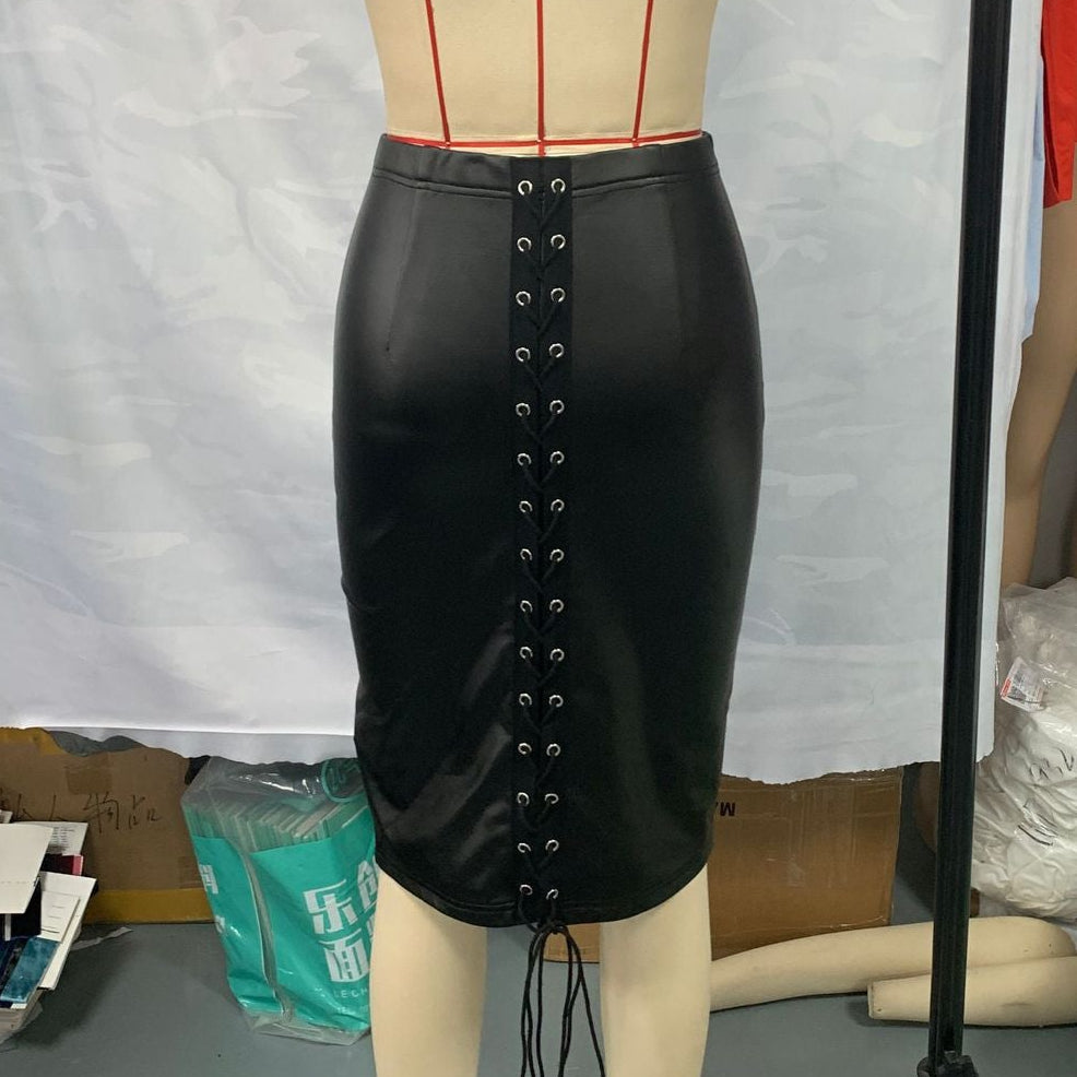 Back Lace-Up High Waist Pencil Skirt