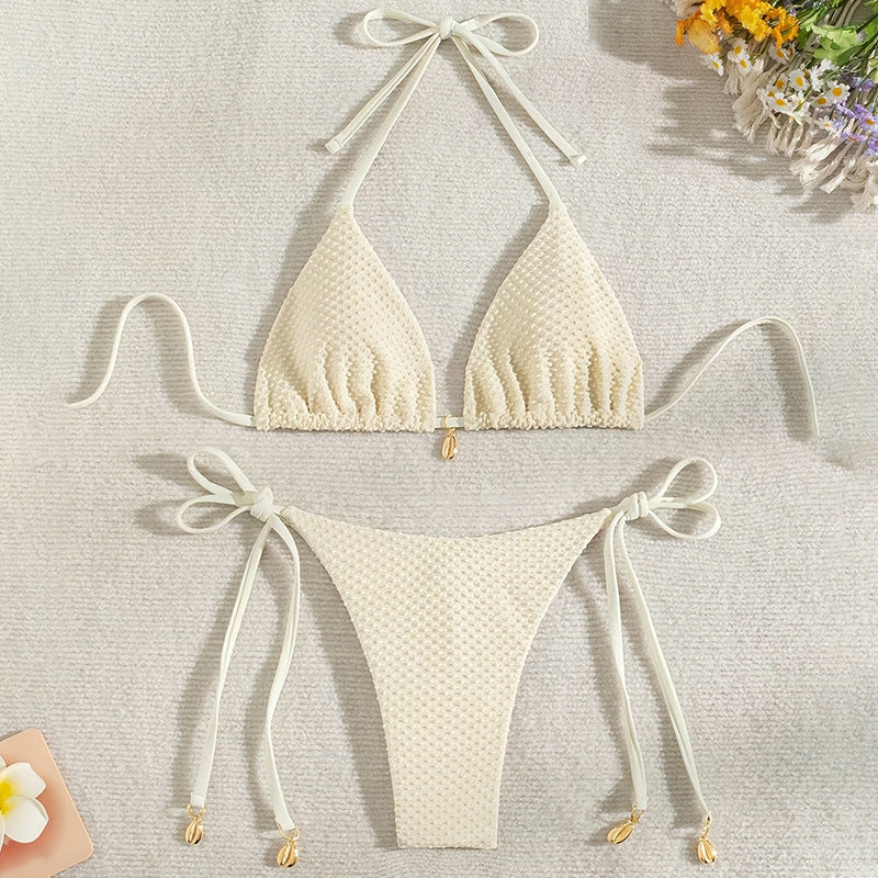 Solid color halter neck two piece bikini
