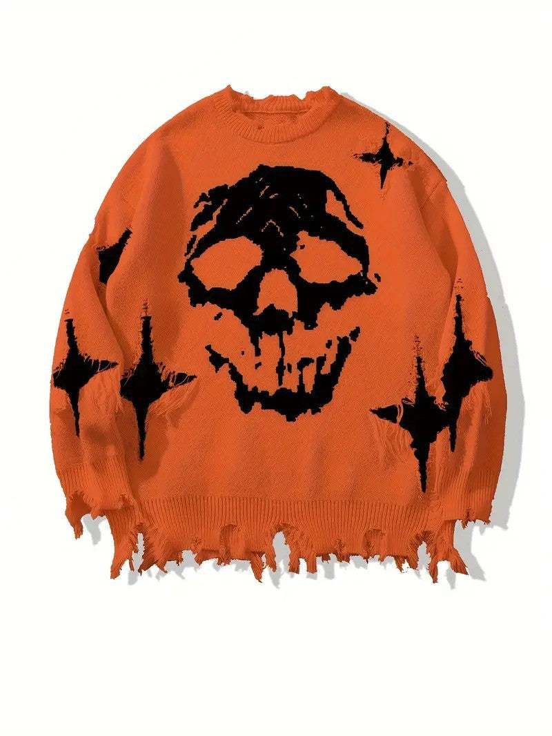 Distressed Skull Halloween Knit Sweater