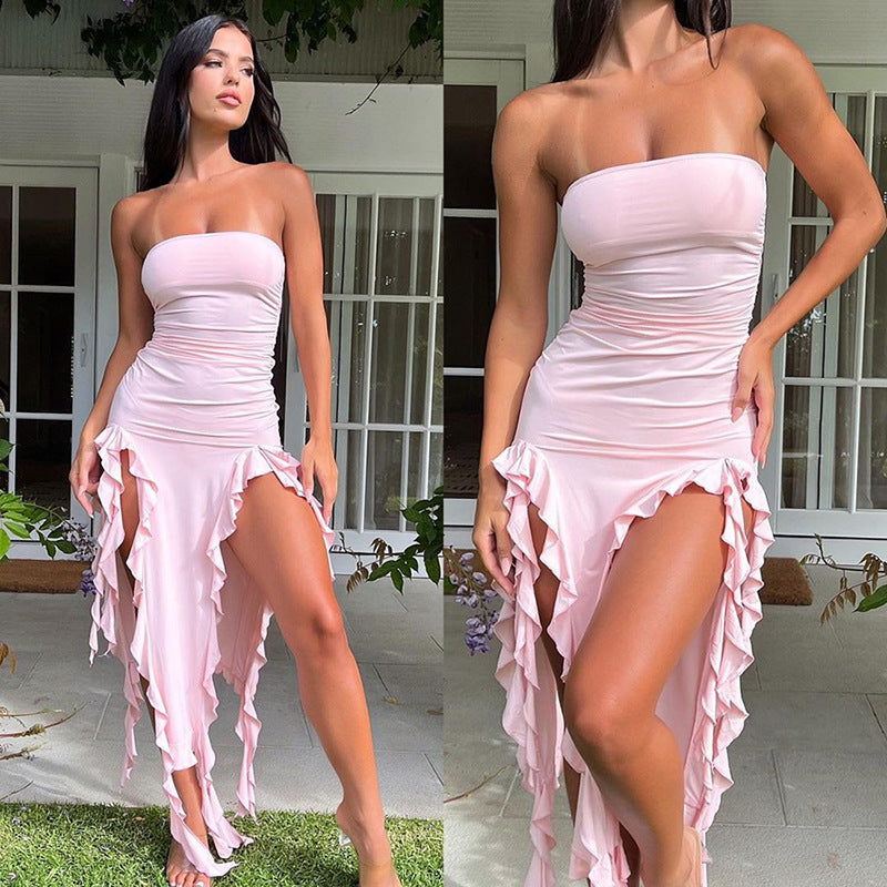 Sexy Strapless High Slit Maxi Dress