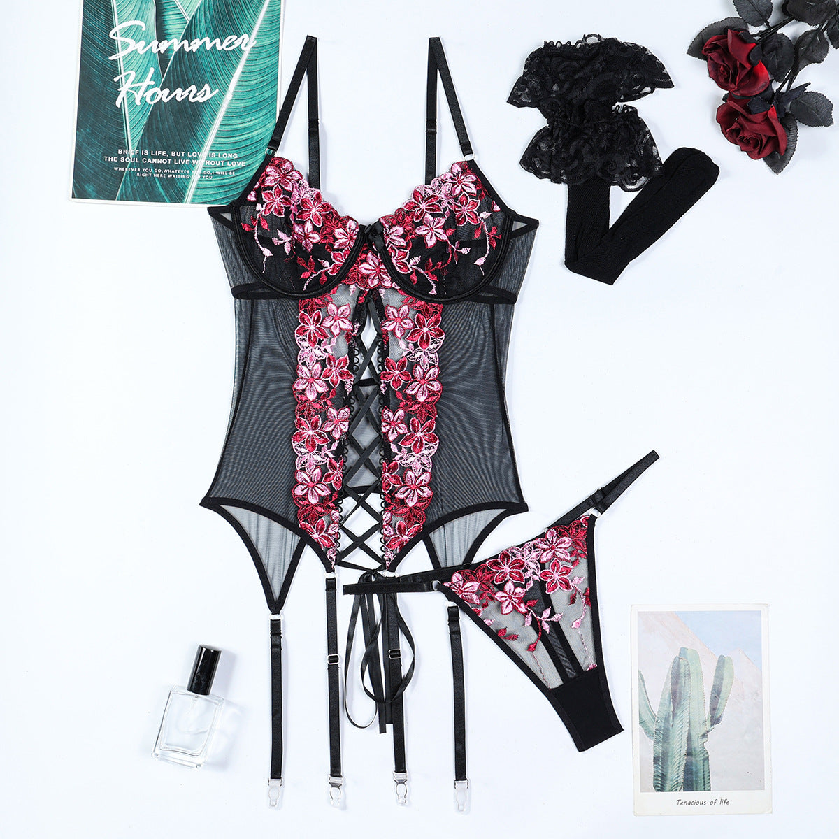 Embroidered flower sling set
