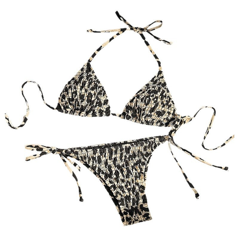 Floral print lace-up triangle bikini