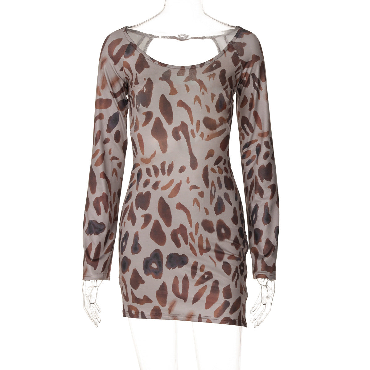 Printed open-back long-sleeved dress