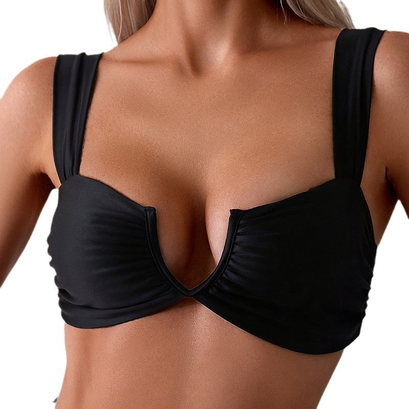 Two-piece swimsuit solid color U-shaped sexy top