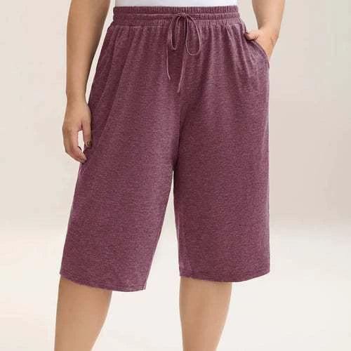 Women's Summer Mid-Length Elastic Waist Drawstring Relaxed Fit Polyester Casual Shorts