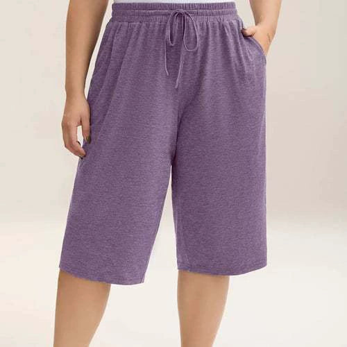 Women's Summer Mid-Length Elastic Waist Drawstring Relaxed Fit Polyester Casual Shorts