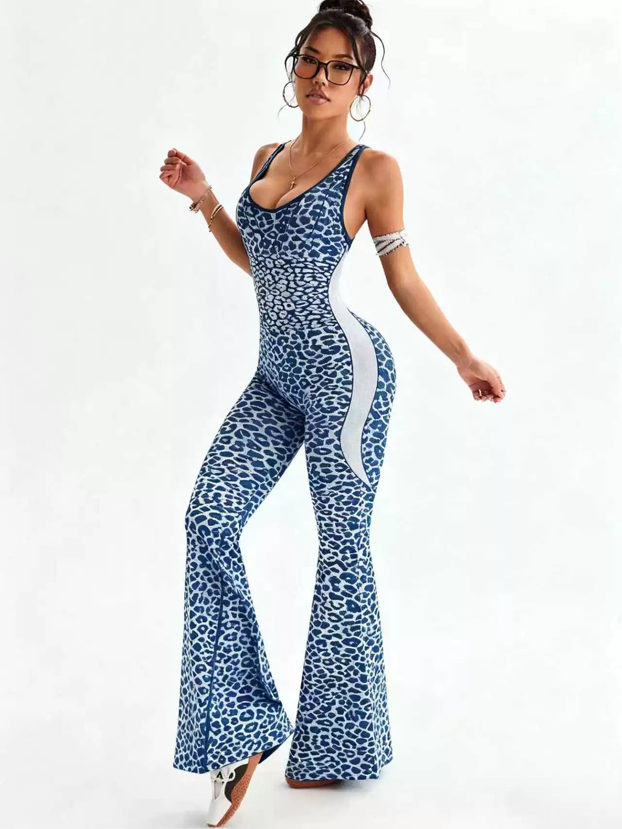 Women's Sleeveless High-Stretch Nylon Flared-Leg Yoga Jumpsuit