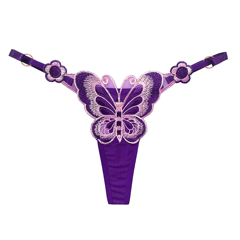 Butterfly embroidery thong