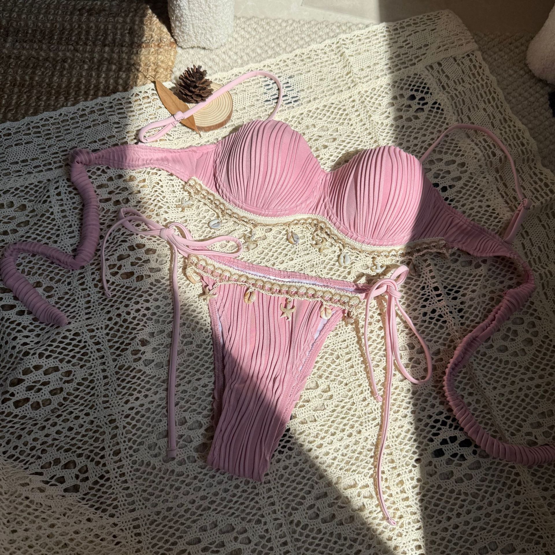 White Pearl Fringe Bikini