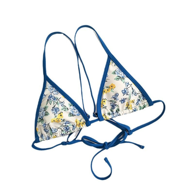 Printed lace-up swimsuit triangle cup bikini