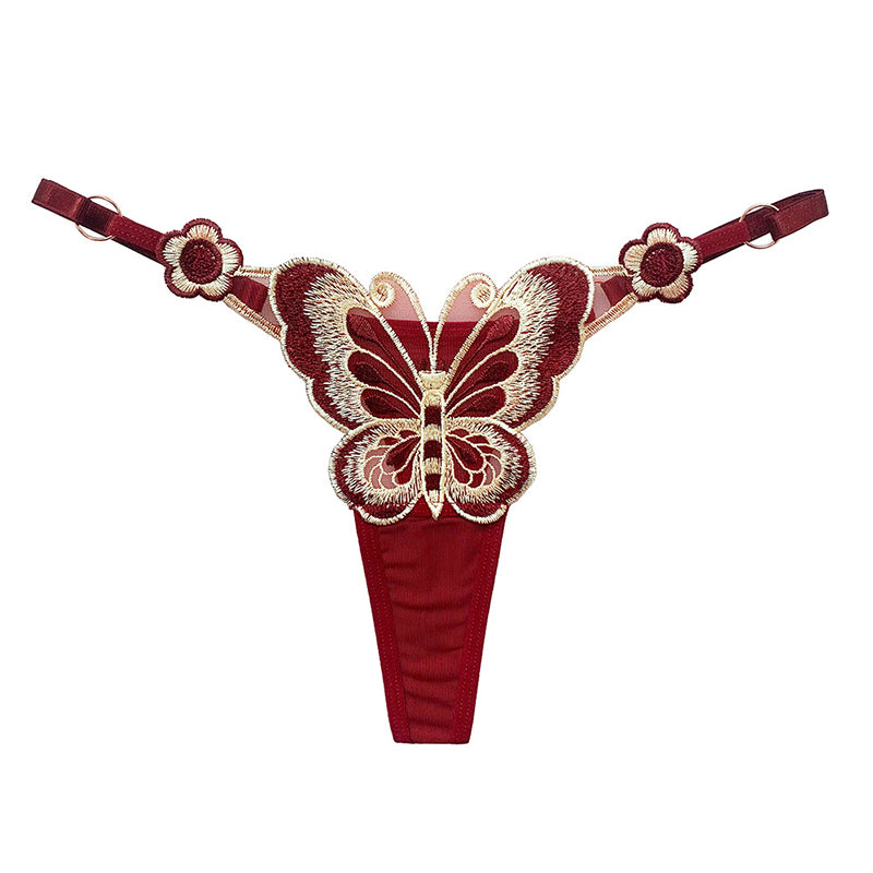 Butterfly embroidery thong