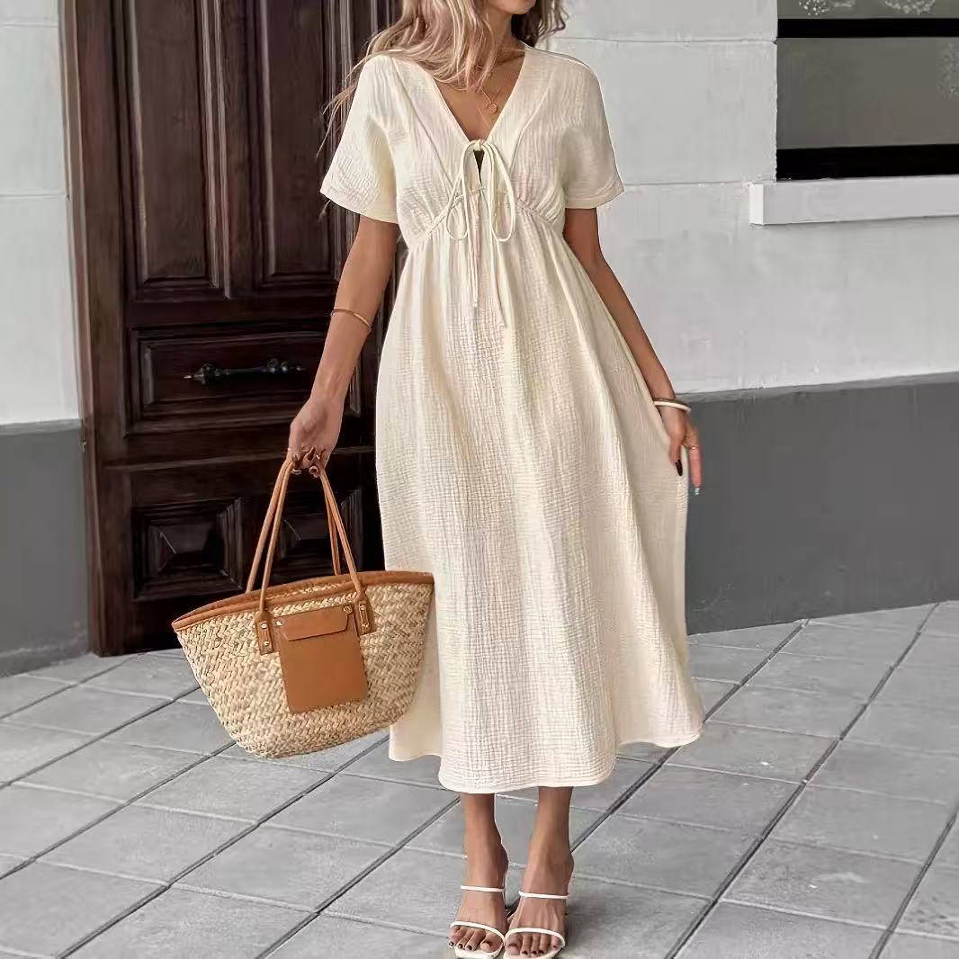 V-neck pure cotton dress