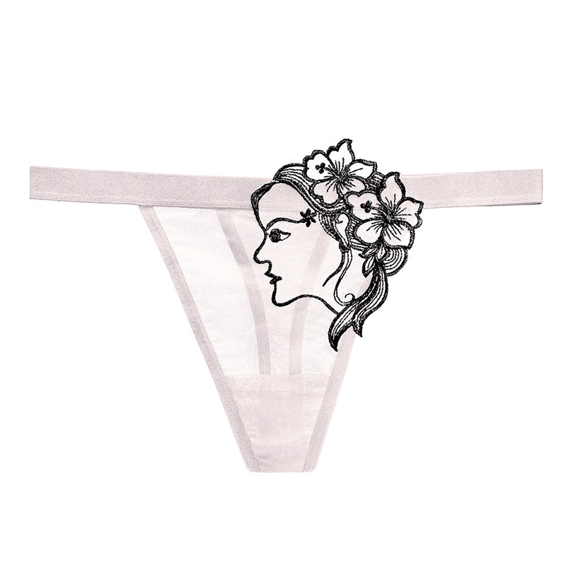 Embroidered breathable tulle temptation sexy panties