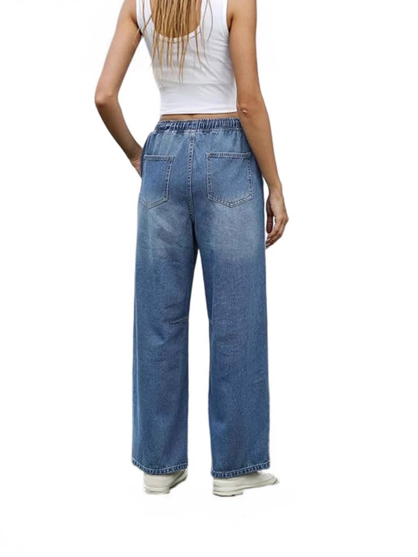 Women's High-Waist Straight-Leg Washed Denim Jeans