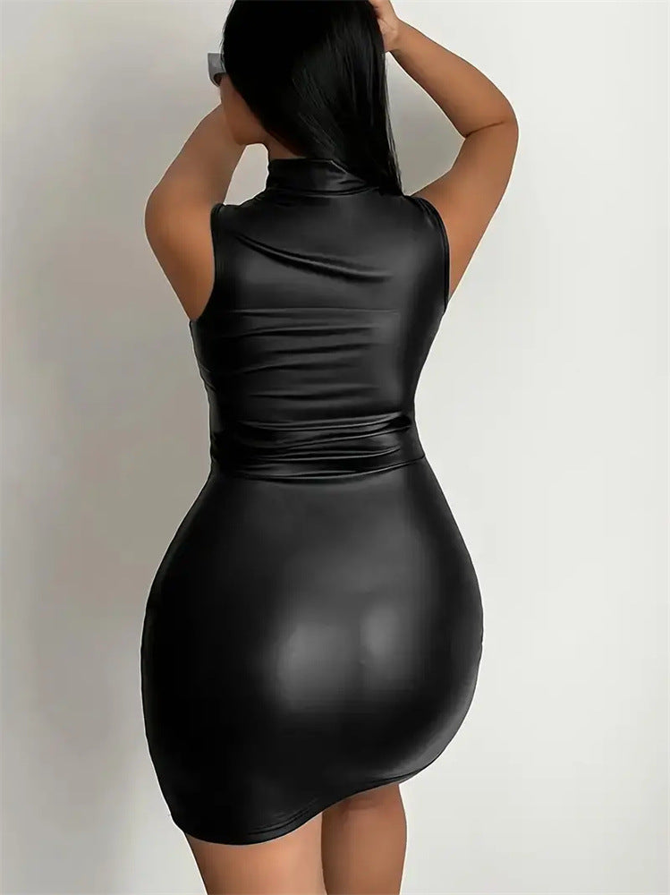 PU leather mini skirt solid color skirt