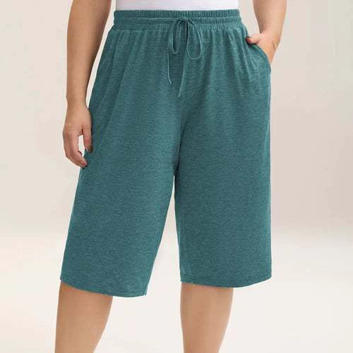 Women's Summer Mid-Length Elastic Waist Drawstring Relaxed Fit Polyester Casual Shorts