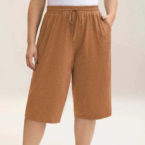Women's Summer Mid-Length Elastic Waist Drawstring Relaxed Fit Polyester Casual Shorts