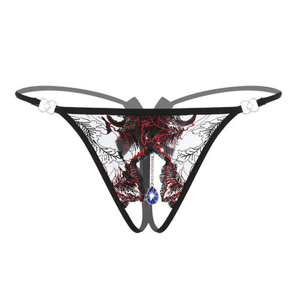 Embroidered pendant thong transparent lace