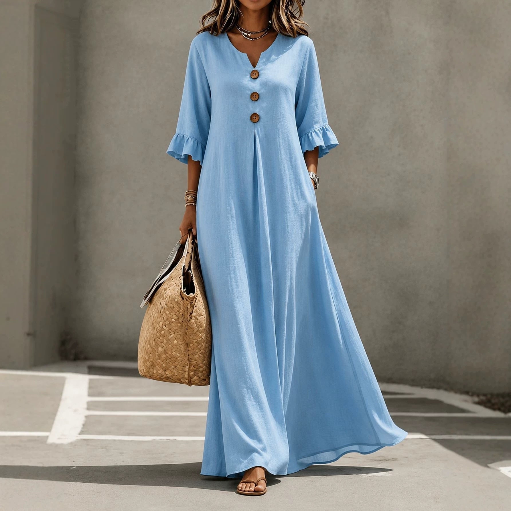LunaMuse™ Button Front Flowing Maxi Dress