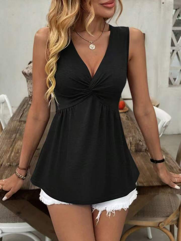 LunaCurve™ Twist Front V Neck Tank Top