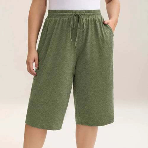 Women's Summer Mid-Length Elastic Waist Drawstring Relaxed Fit Polyester Casual Shorts