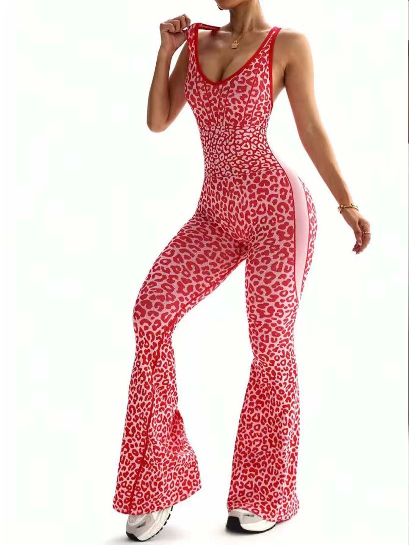 Women's Sleeveless High-Stretch Nylon Flared-Leg Yoga Jumpsuit