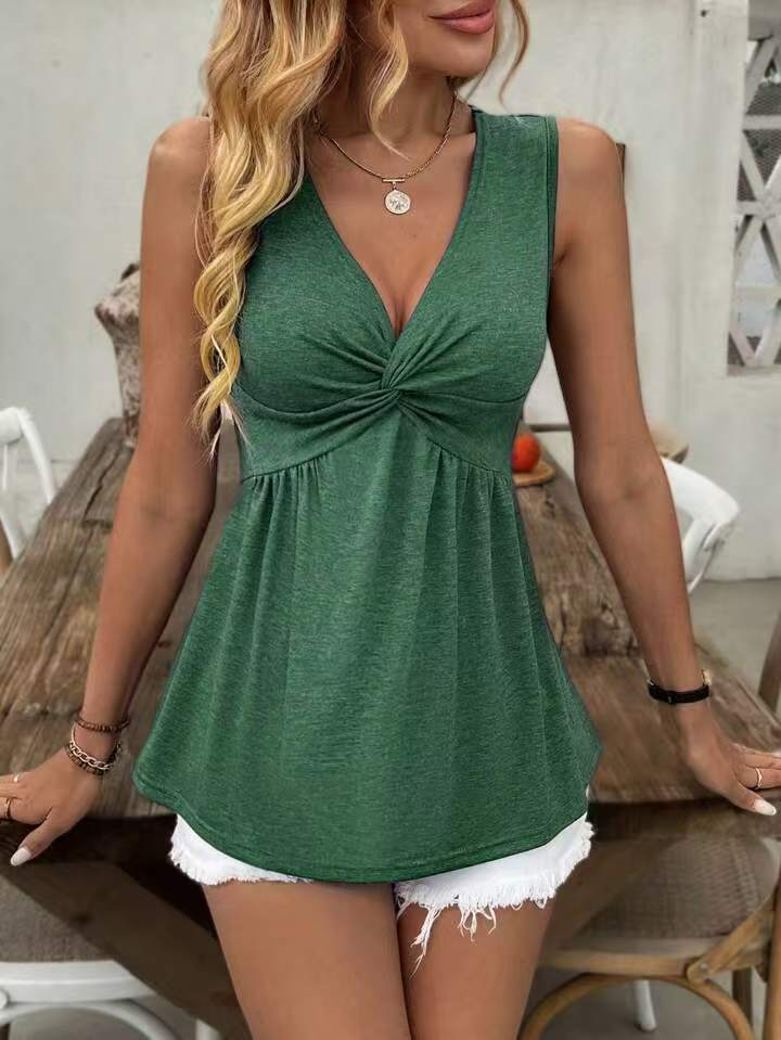 LunaCurve™ Twist Front V Neck Tank Top